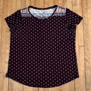 Sonoma Black and Pink Patterned Short Sleeve Tee